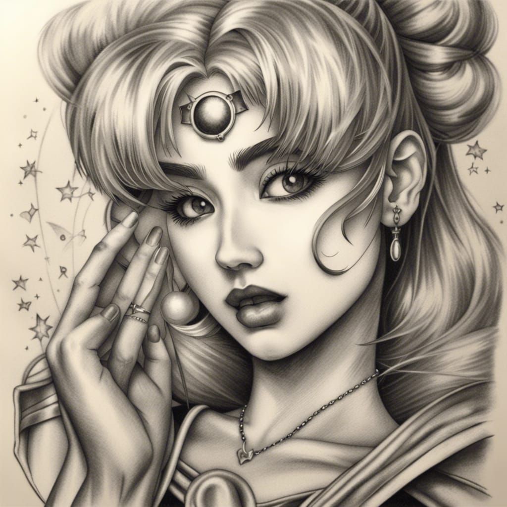 Sailor Moon Rock On Gesture: Black and White Tattoo