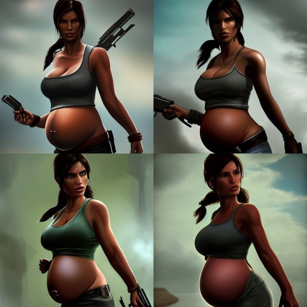 Pregnant Lara Croft with a Large Belly