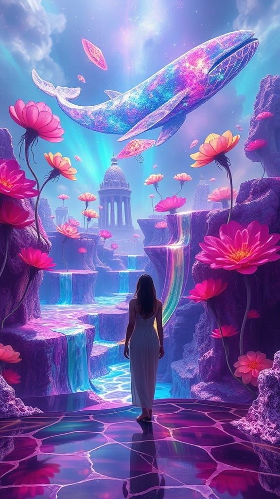 Vibrant Surreal Landscape of Liquid Neon and Iridescent Beau...