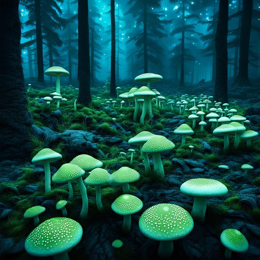 Enchanted Alien Mushroom Forest Landscape