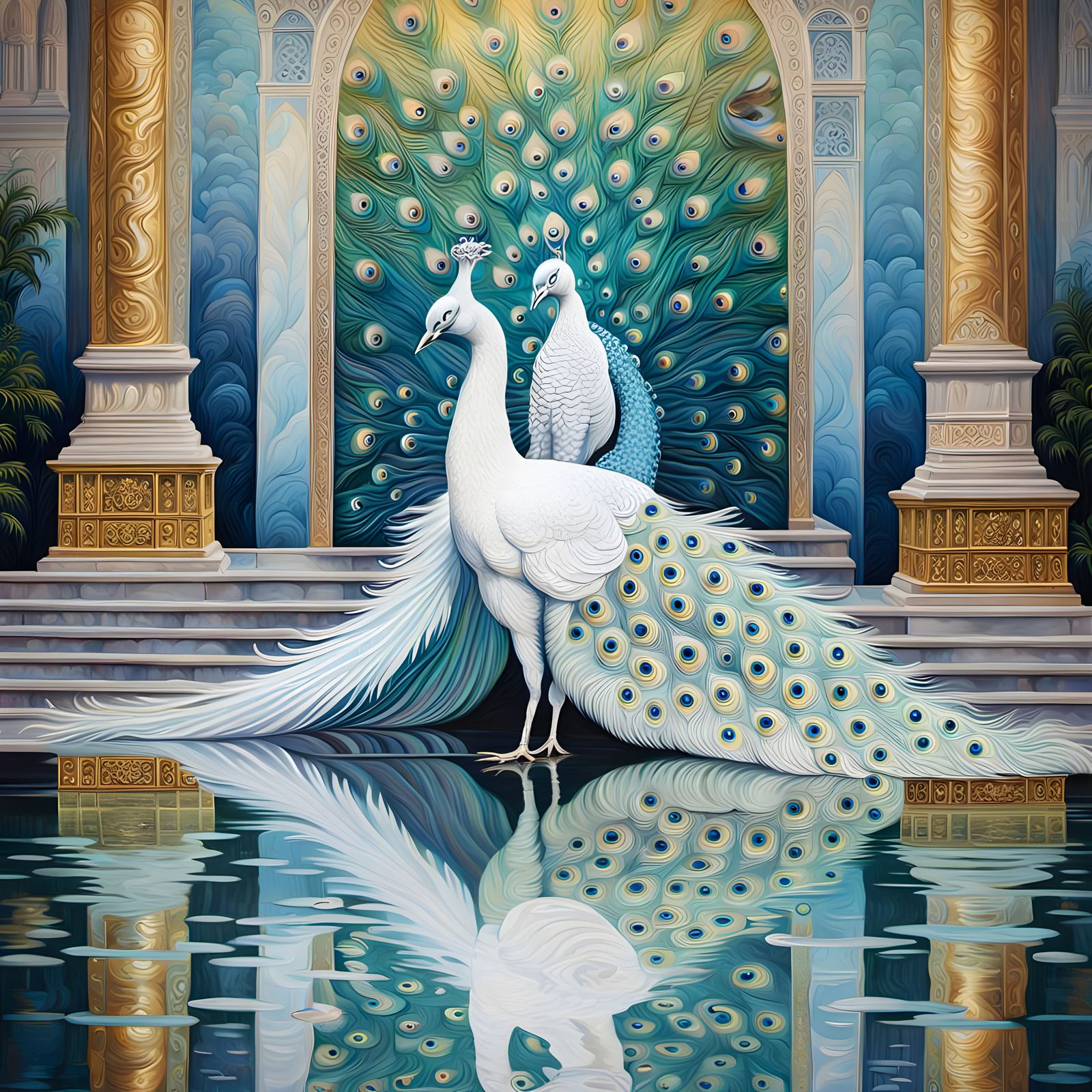 Majestic Opalescent Peacock Reigns Over Imperial Palace