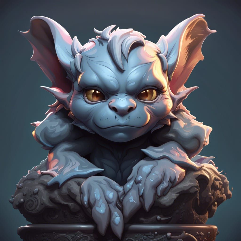 Chibi Gargoyle Portrait in Art Nouveau Style