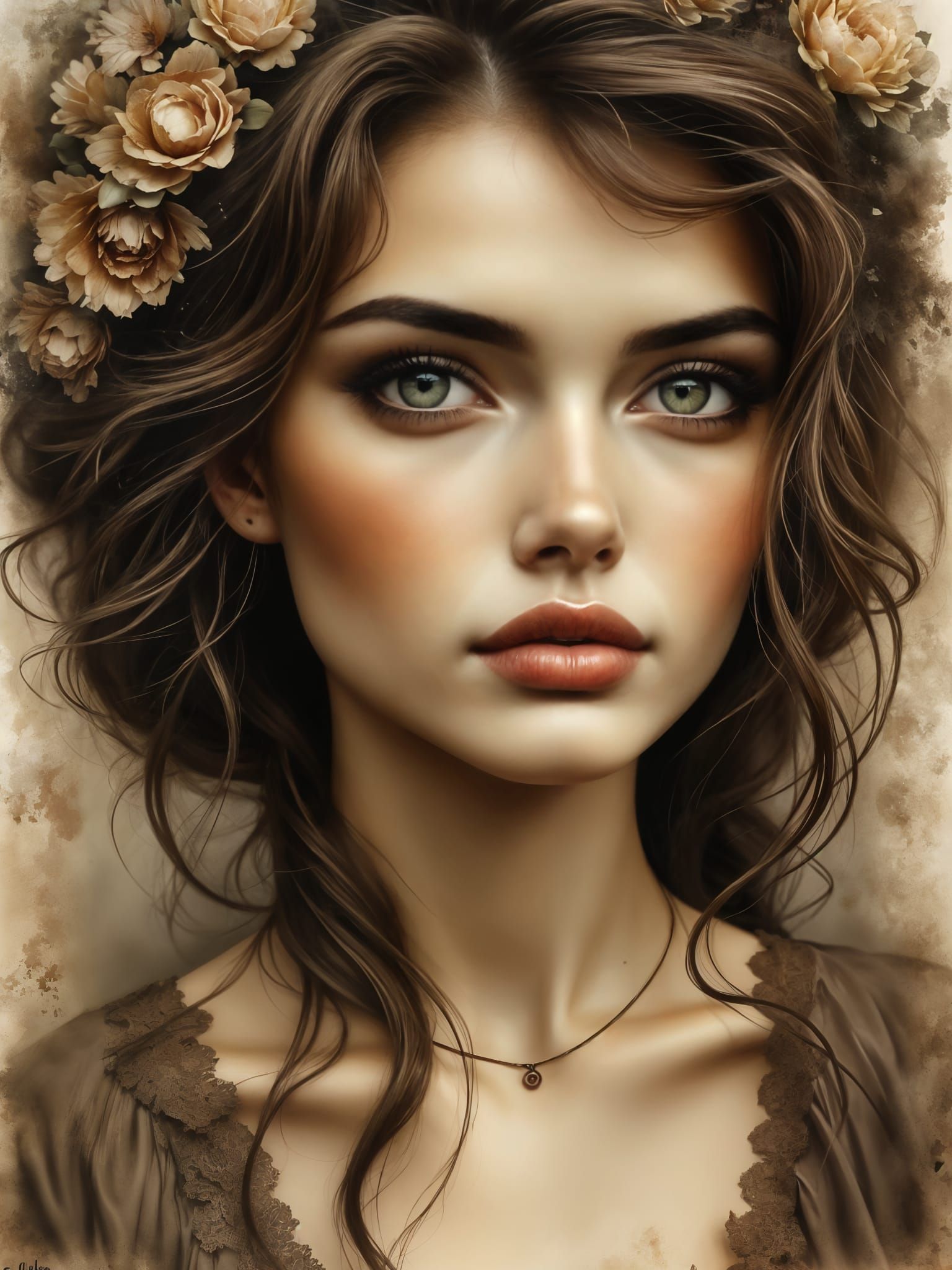 Ethereal Sepia Portrait of Serene Beauty