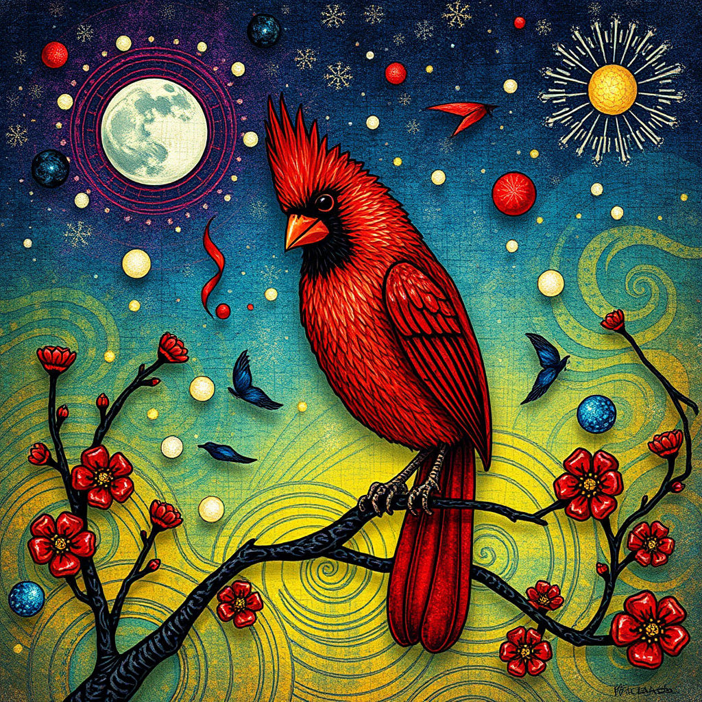 Surreal Cardinal in Pointillist Pop Art Style