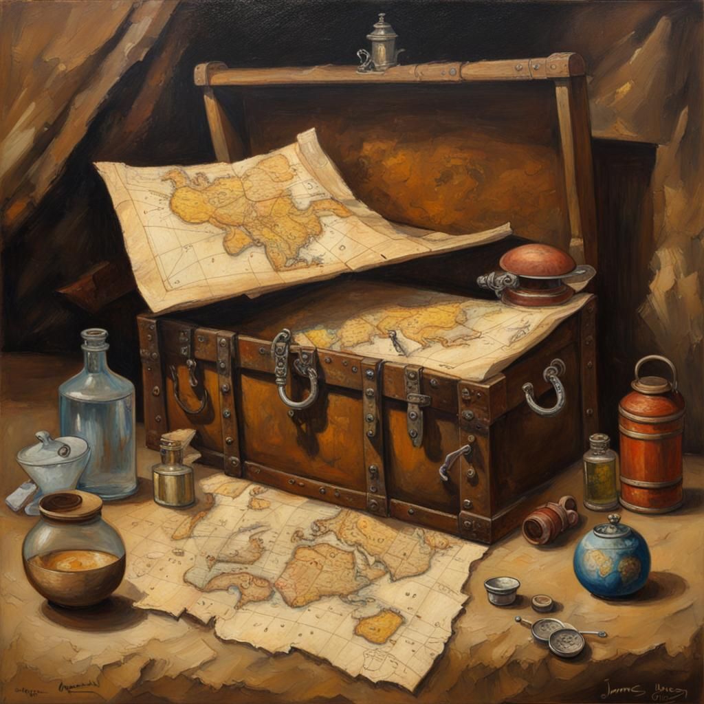 Classic Treasure Map in Oil Painting Style