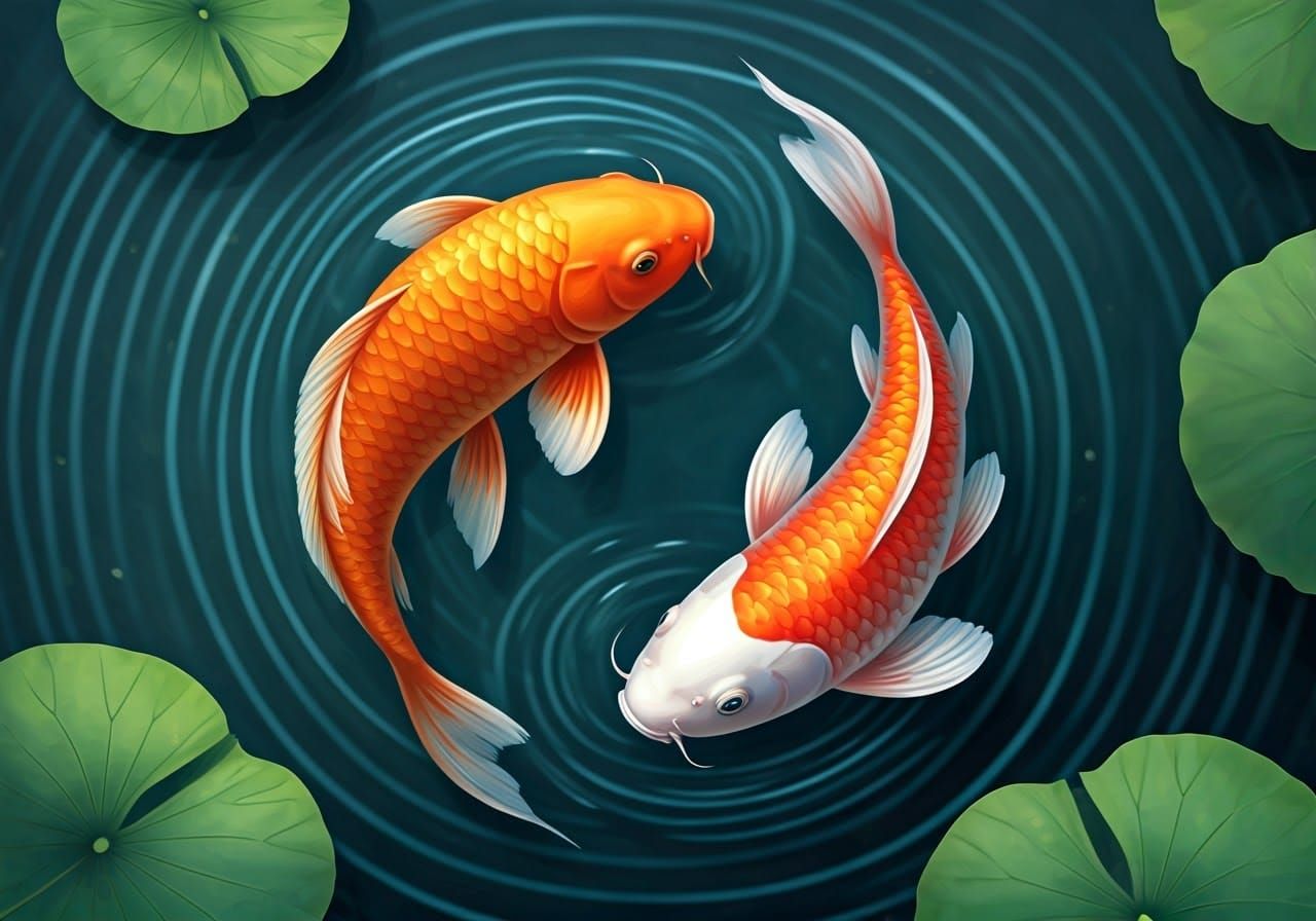 two koi fish in the pond
