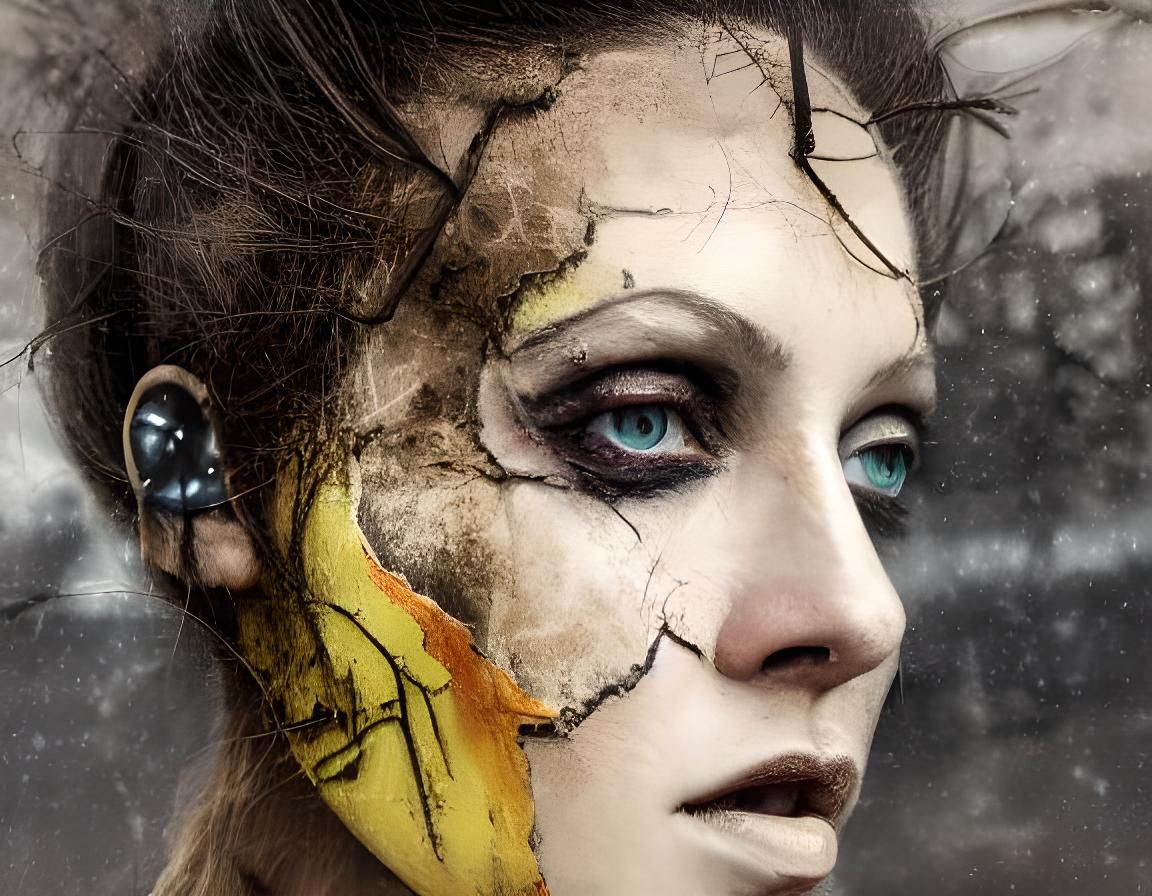 Cyberpunk Girl Crash Landing in Dystopian City