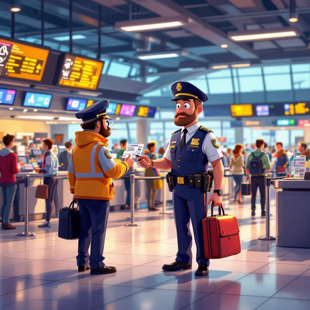 Airport Security Check in Vibrant 3D Cartoon Style