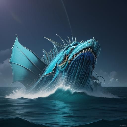 Colossal Sea Monsters Clash: A Candy-Colored Fantasy Battle