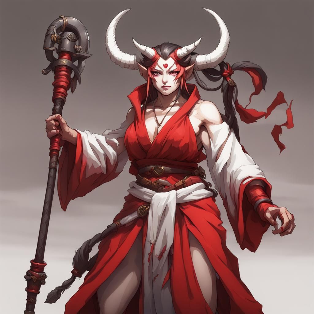 Fierce Female Oni with Iron Great Club