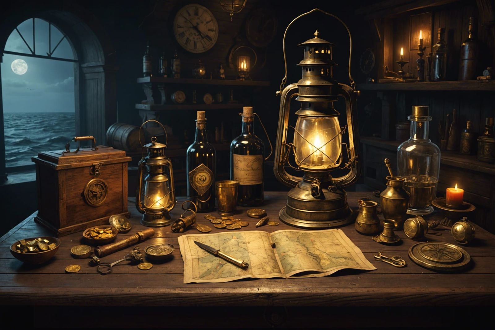 19th Century Map Still Life in Dark Fantasy Style