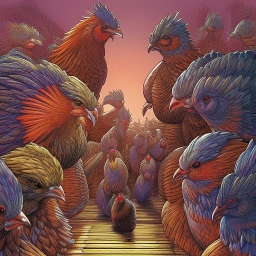Giant Chicken Transformation in Comic Book Art