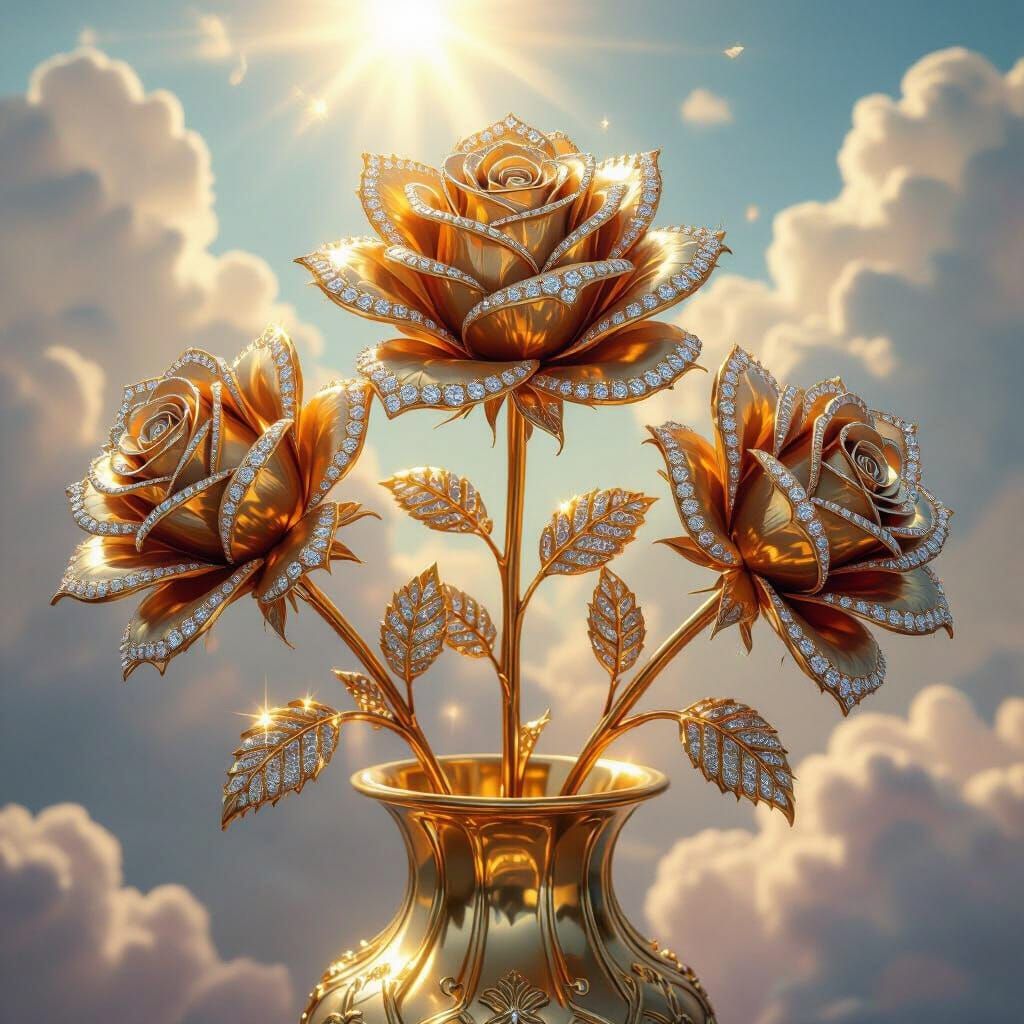 A vase of golden diamond edged roses 🌹
