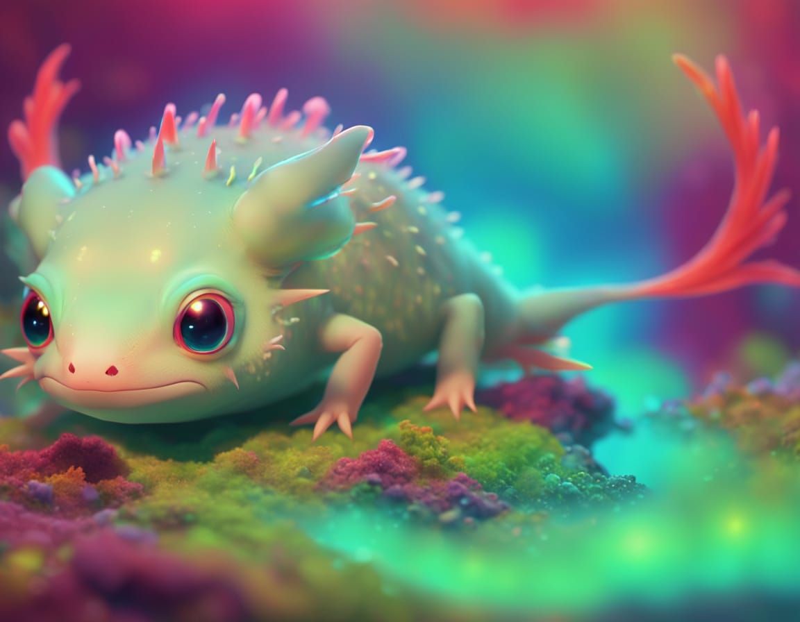 Pastel Axolotl in Vibrant Holographic Style