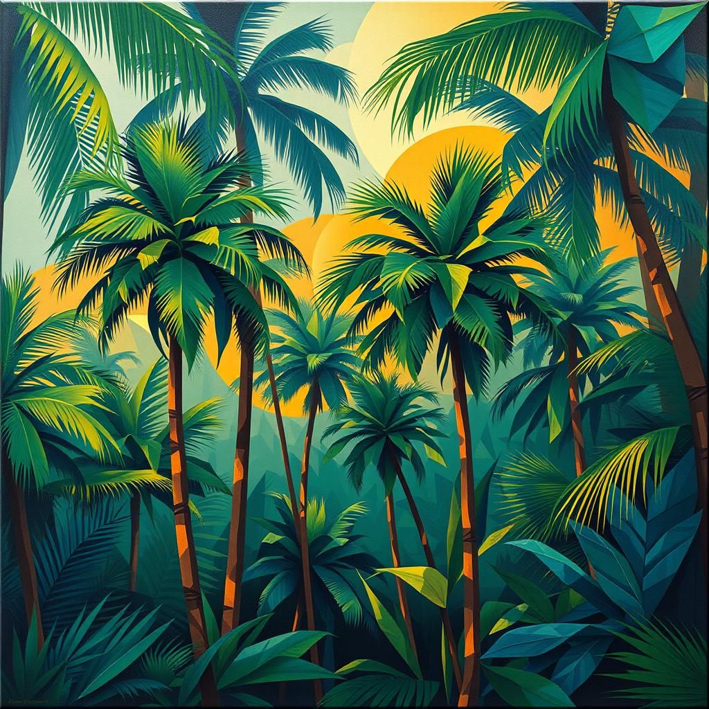 Jungle Palm Trees in Neo-Cubism Style