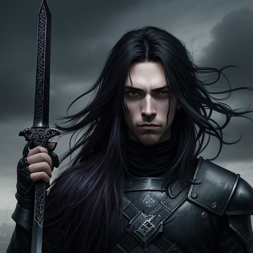 Emo Teen with Sword in Moody School