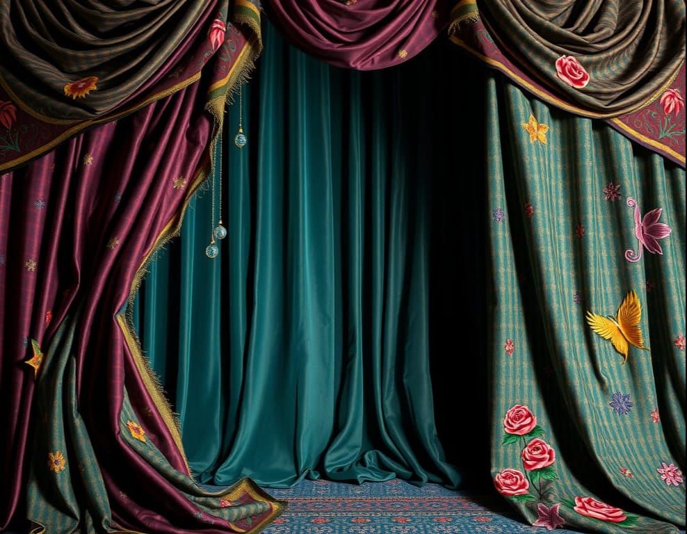 Dramatic Theatrical Curtains in a Whimsical Composition