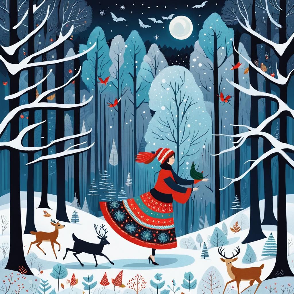 Magical Winter Forest Dance at Midnight