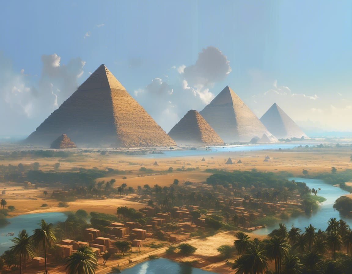 Hyperrealistic Giza Pyramids on the Nile River
