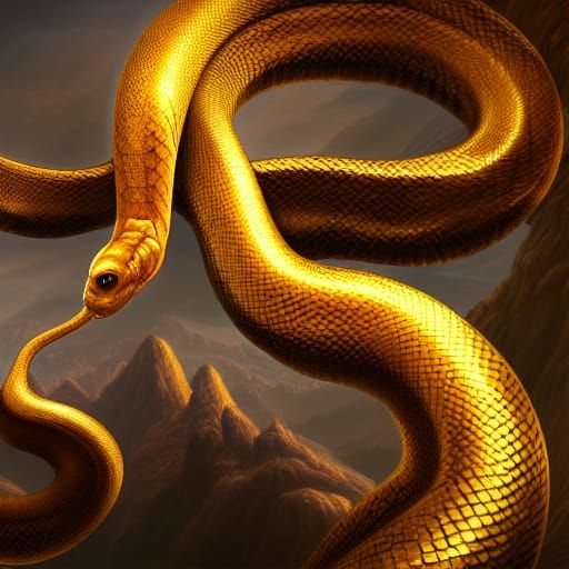 Majestic Golden Snake Fantasy Concept Art
