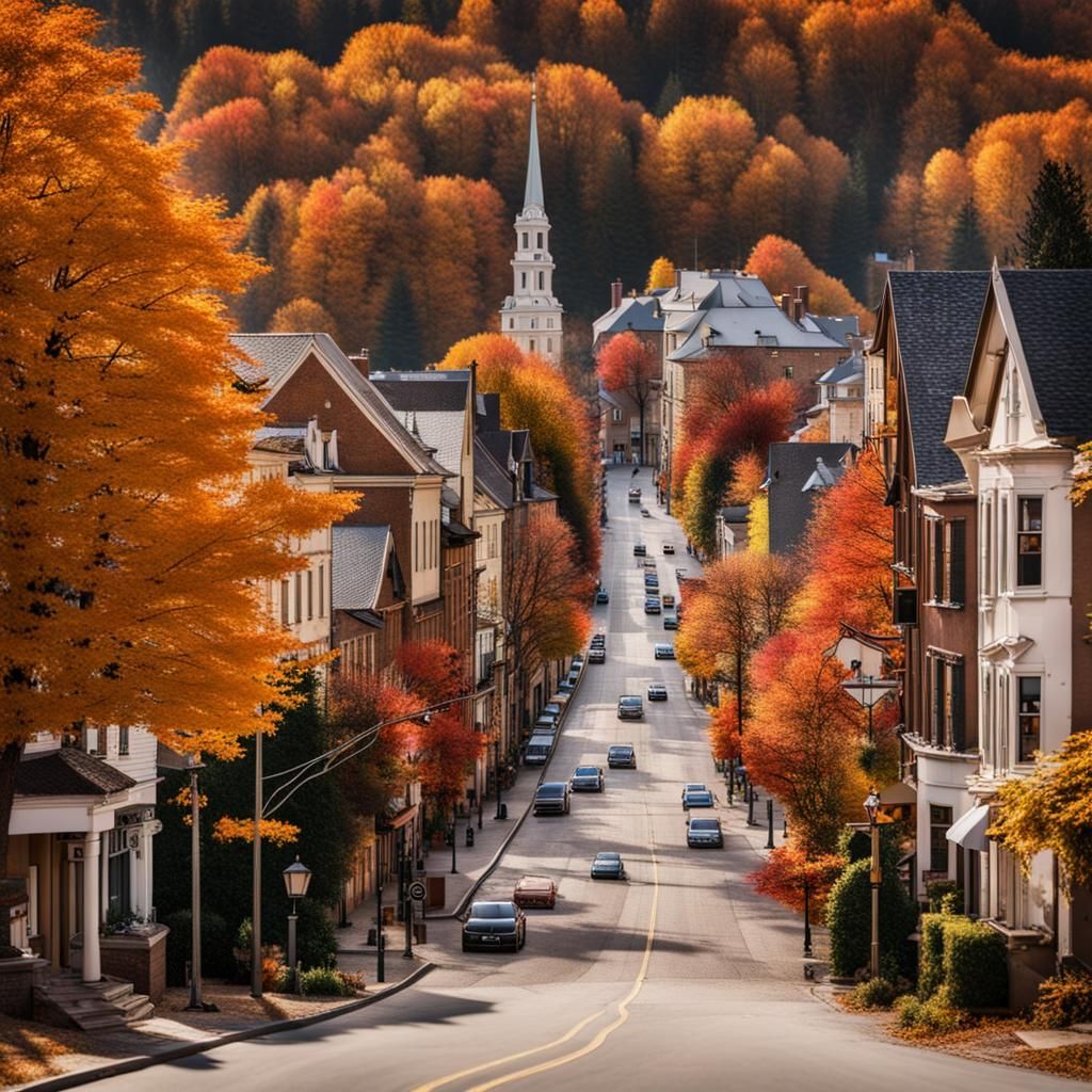 Autumn Town Scene in Vivid Detail