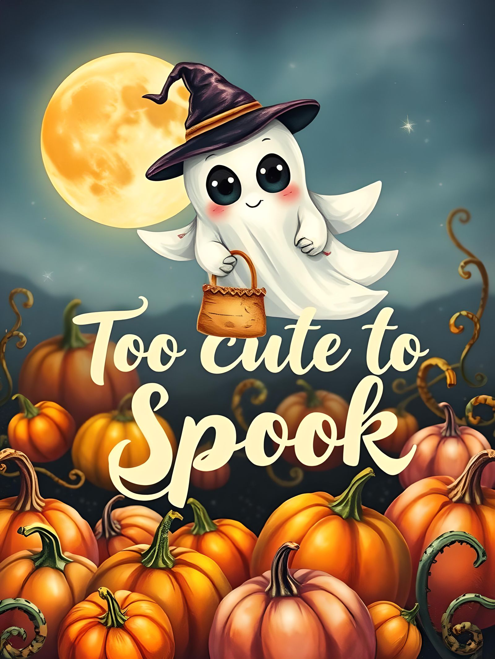 Playful Ghost Over Pumpkin Patch Graphic