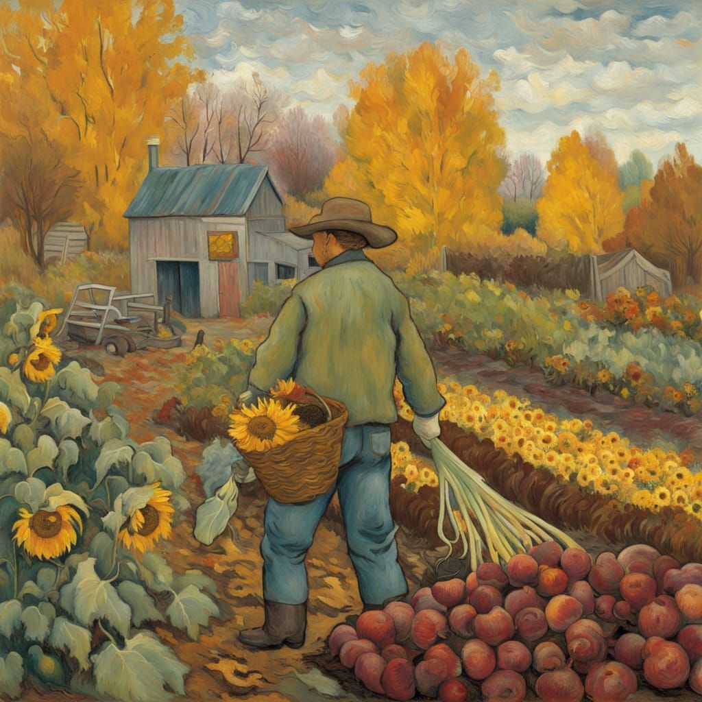 Autumn Garden Harvest in Van Gogh Style