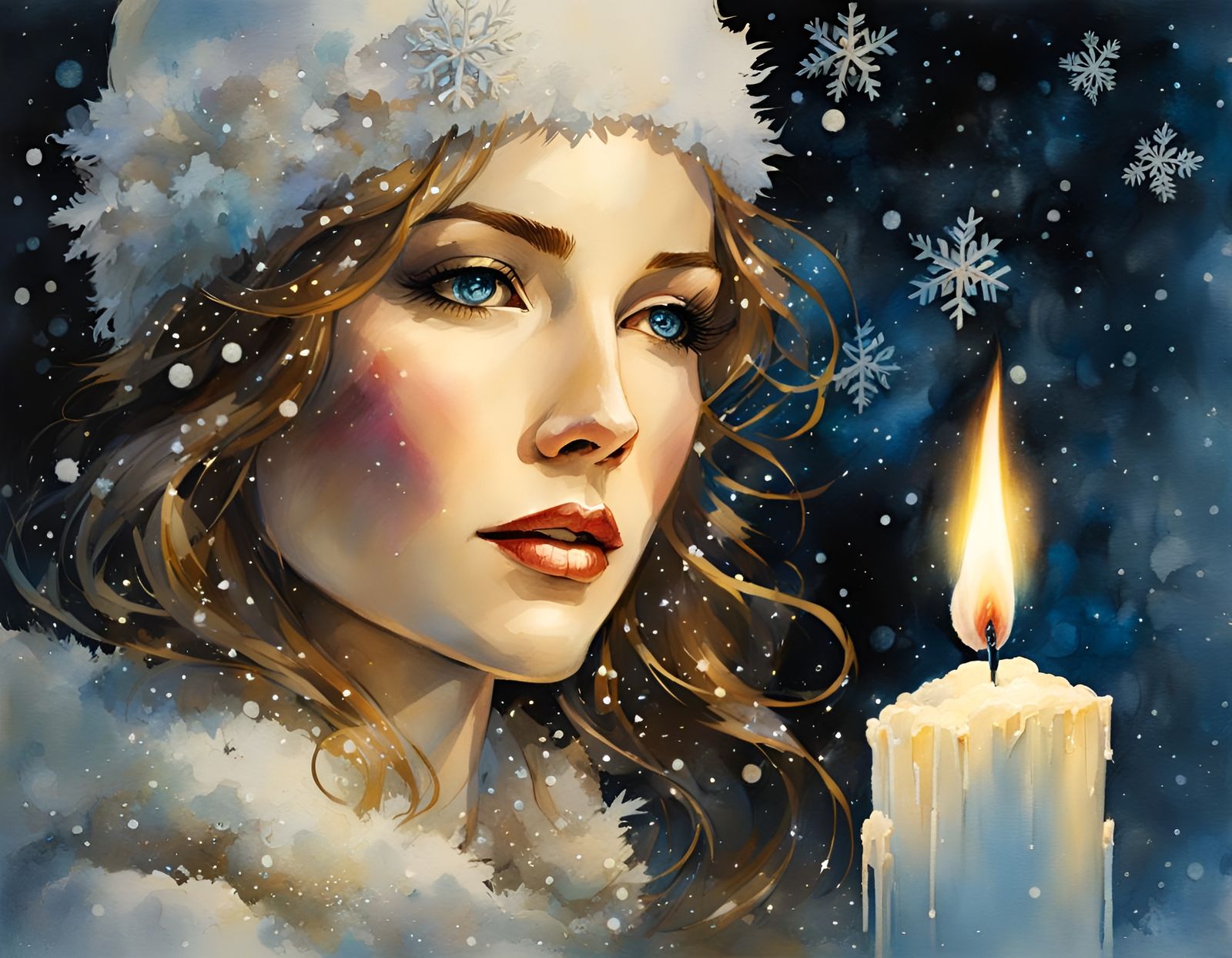 Dreamy White Christmas Fantasy in Sepia Watercolor