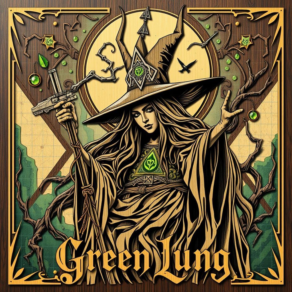 Witch Queen in Stoner Doom Metal Wood Cut Art