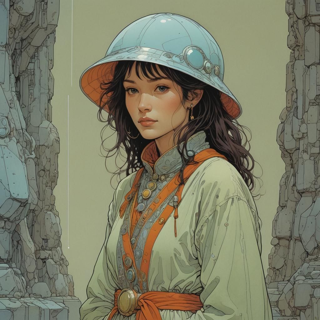 Cute Lady in Moebius Style