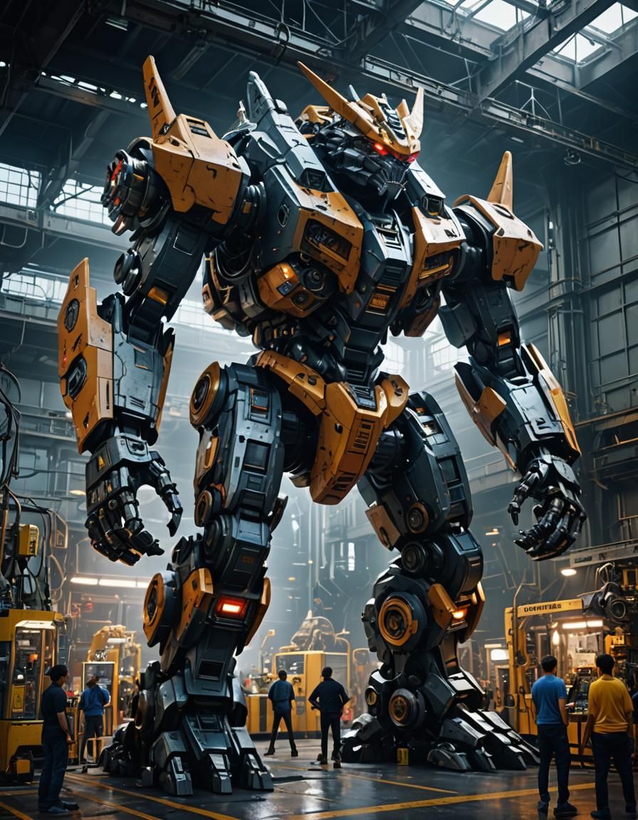 Futuristic Repair Bay: Giant Mecha Maintenance