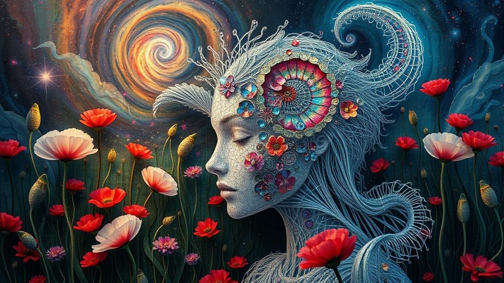 Ephemeral Eco-Art Portrait Weaving Woman and Nature