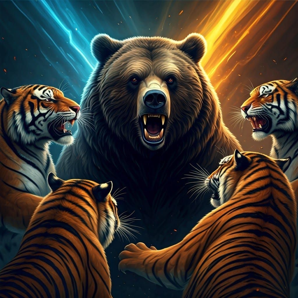 Grizzly Bear Defends Against Tiger Attack, Gritty Realism