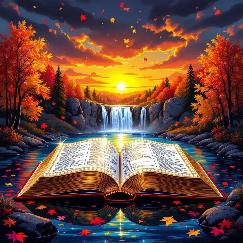 Diamond Book in Autumn Landscape as Oil Painting