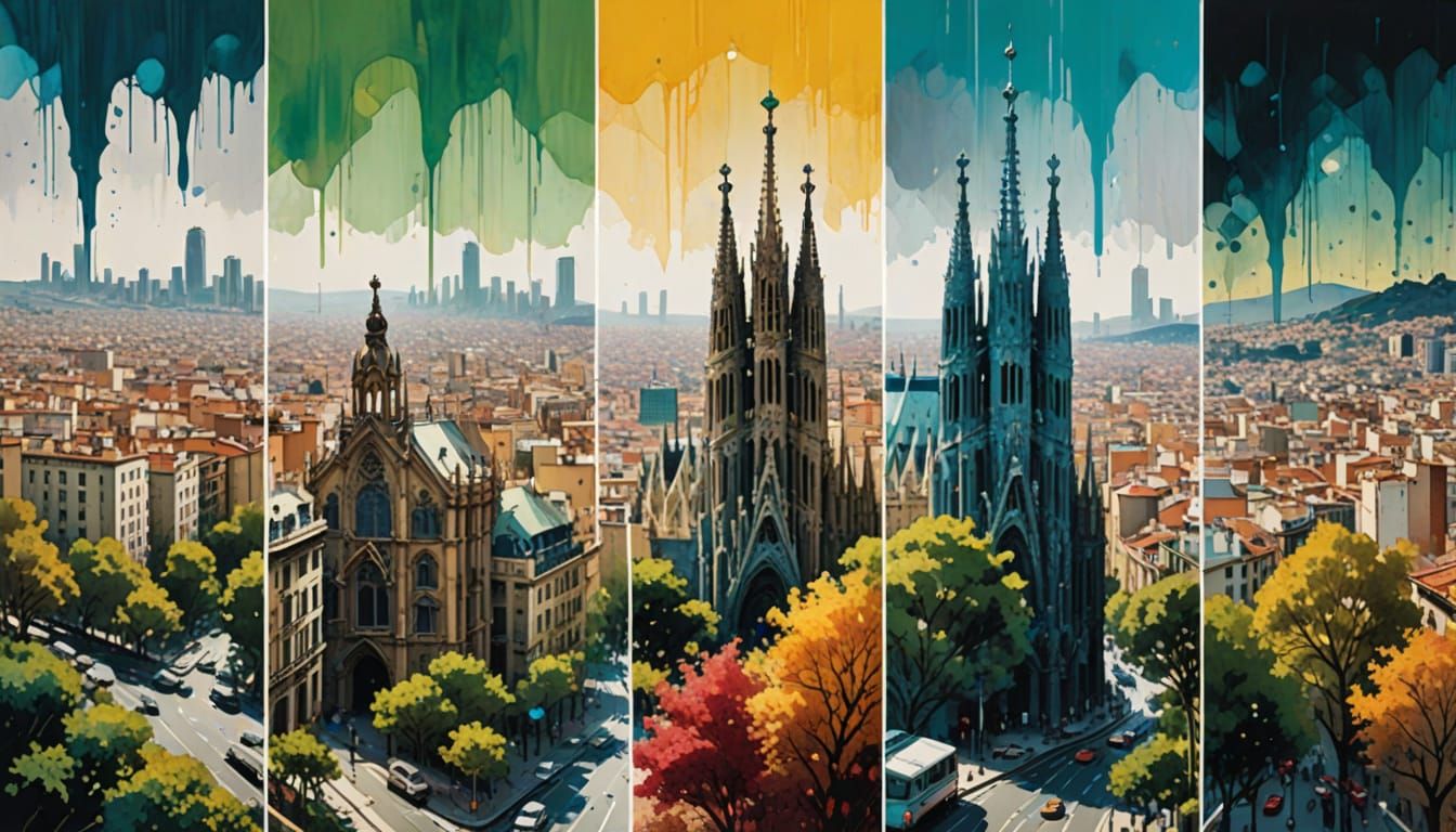 Barcelona Urbanscape in Four Seasons