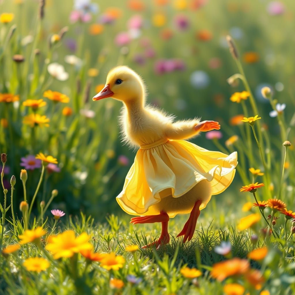 Duckling's Dance in a Sunny Meadow