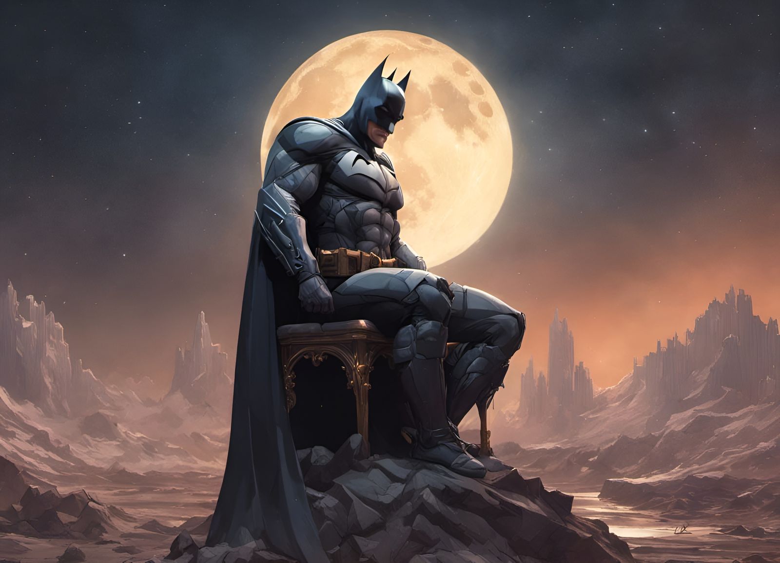 Batman on Lunar Throne: Hyperdetailed Concept Art