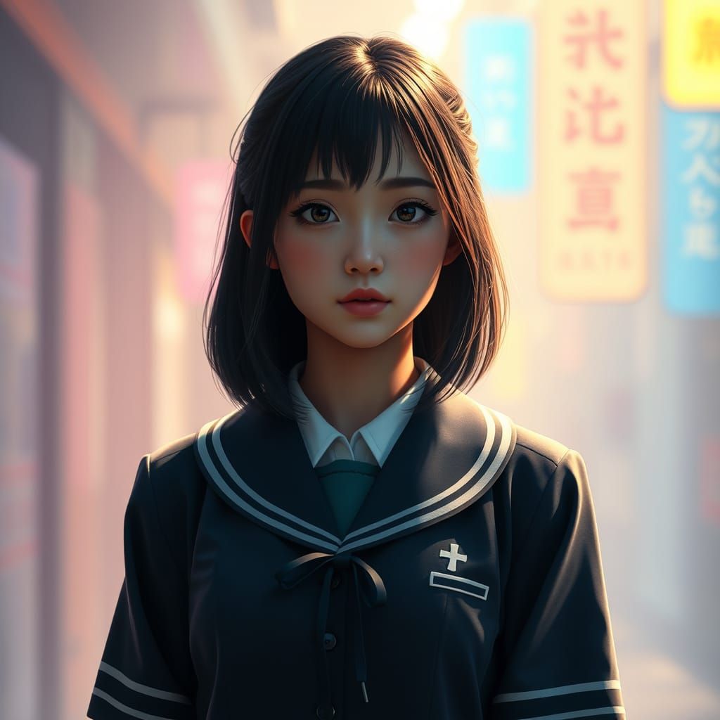 Young Woman in School Uniform, Hyperdetailed Portrait