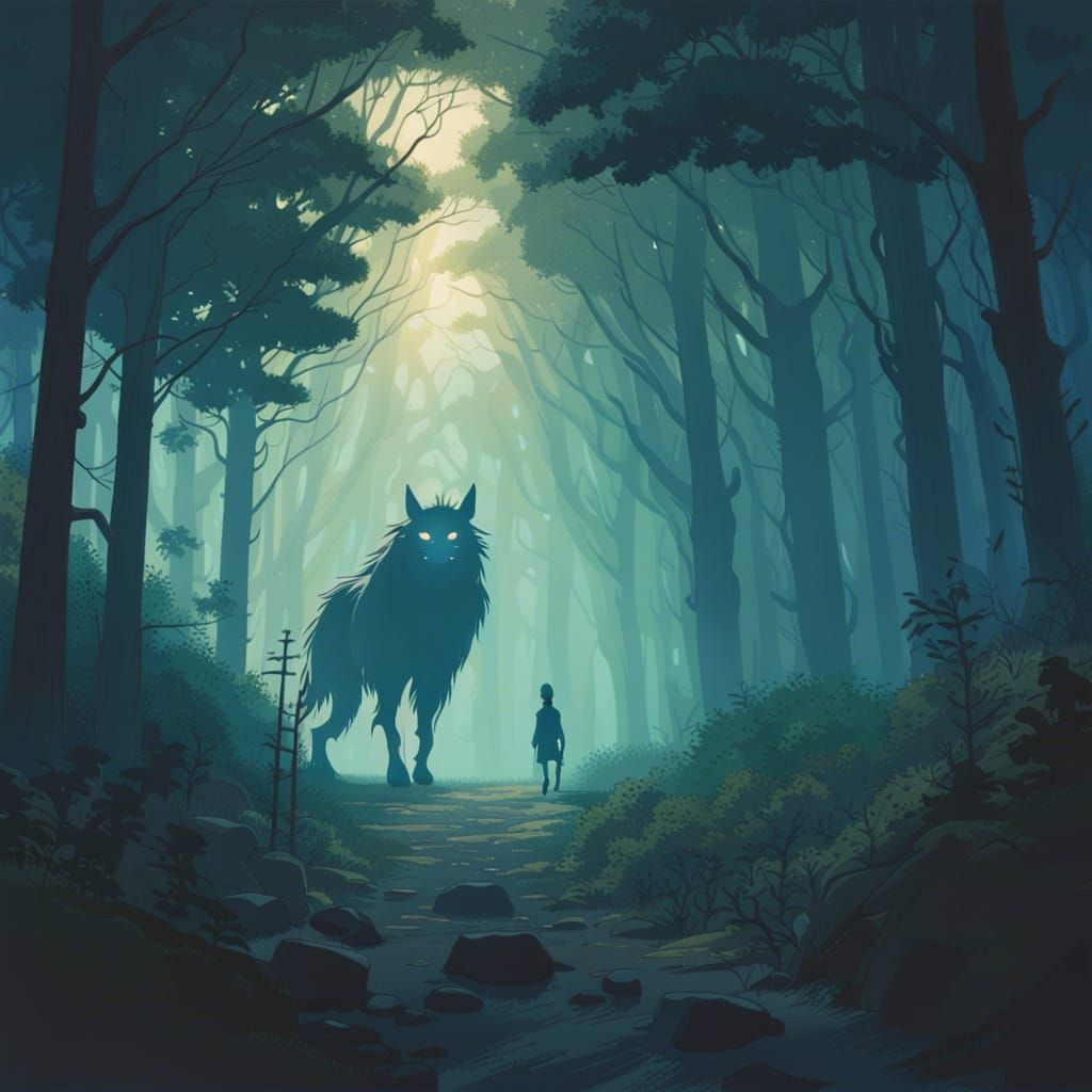 Scary Skinwalker in Misty Forest, Anime Style