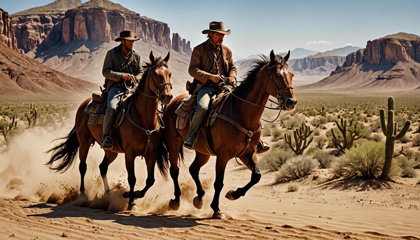 Old West Outlaw Leads Horse Through Desert Heat