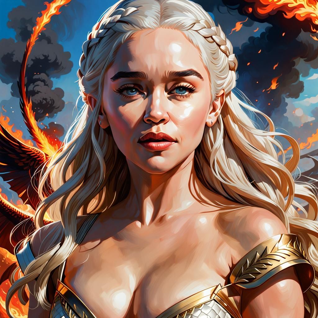 Daenerys Targaryen Portrait with Fire Background
