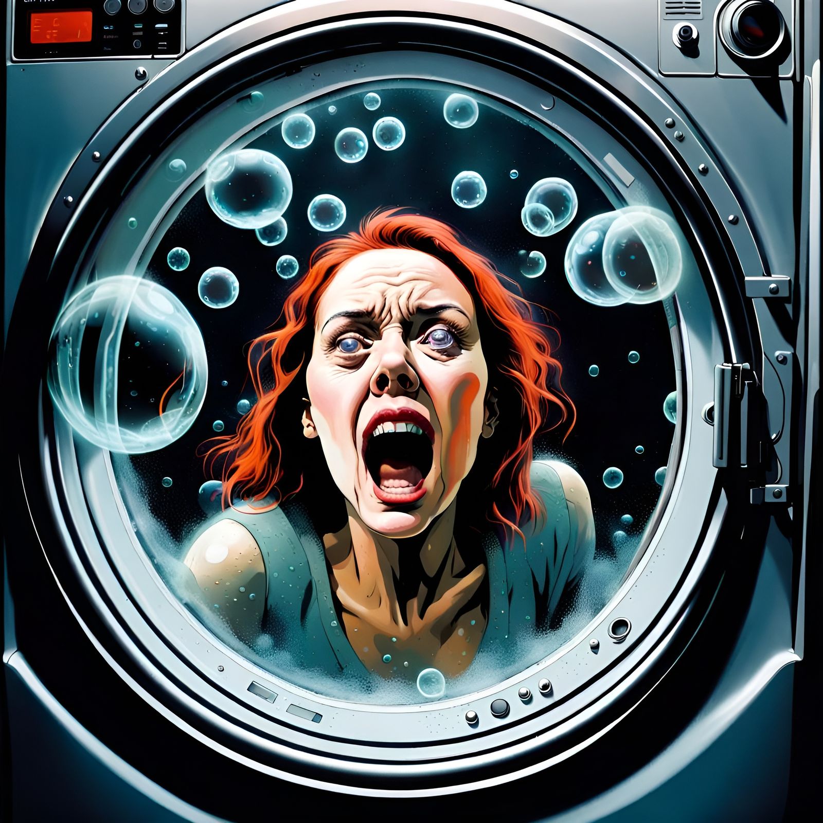 Terrified Woman Trapped in Washing Machine Bubbles