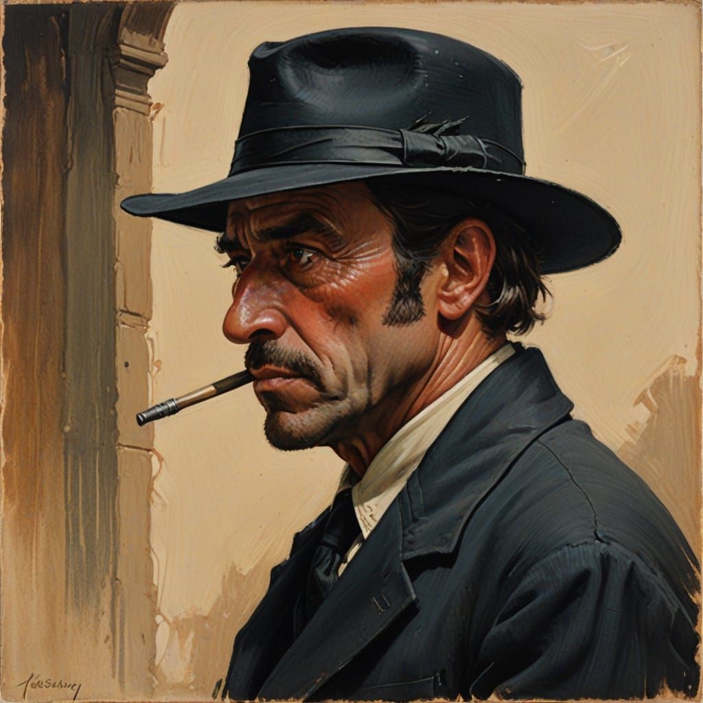 Vintage Film Villain Portrait in Oil Painting Style
