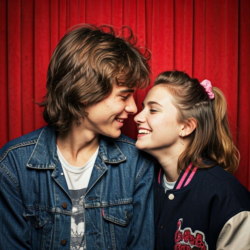 Nostalgic Teenage Love in an 80s Photo Booth Moment