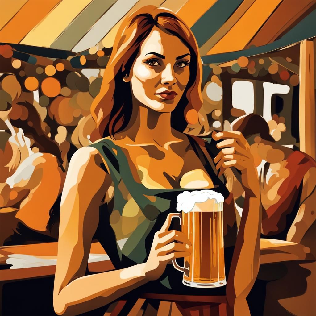 Oktoberfest Woman Serving Beer in Abstract Style