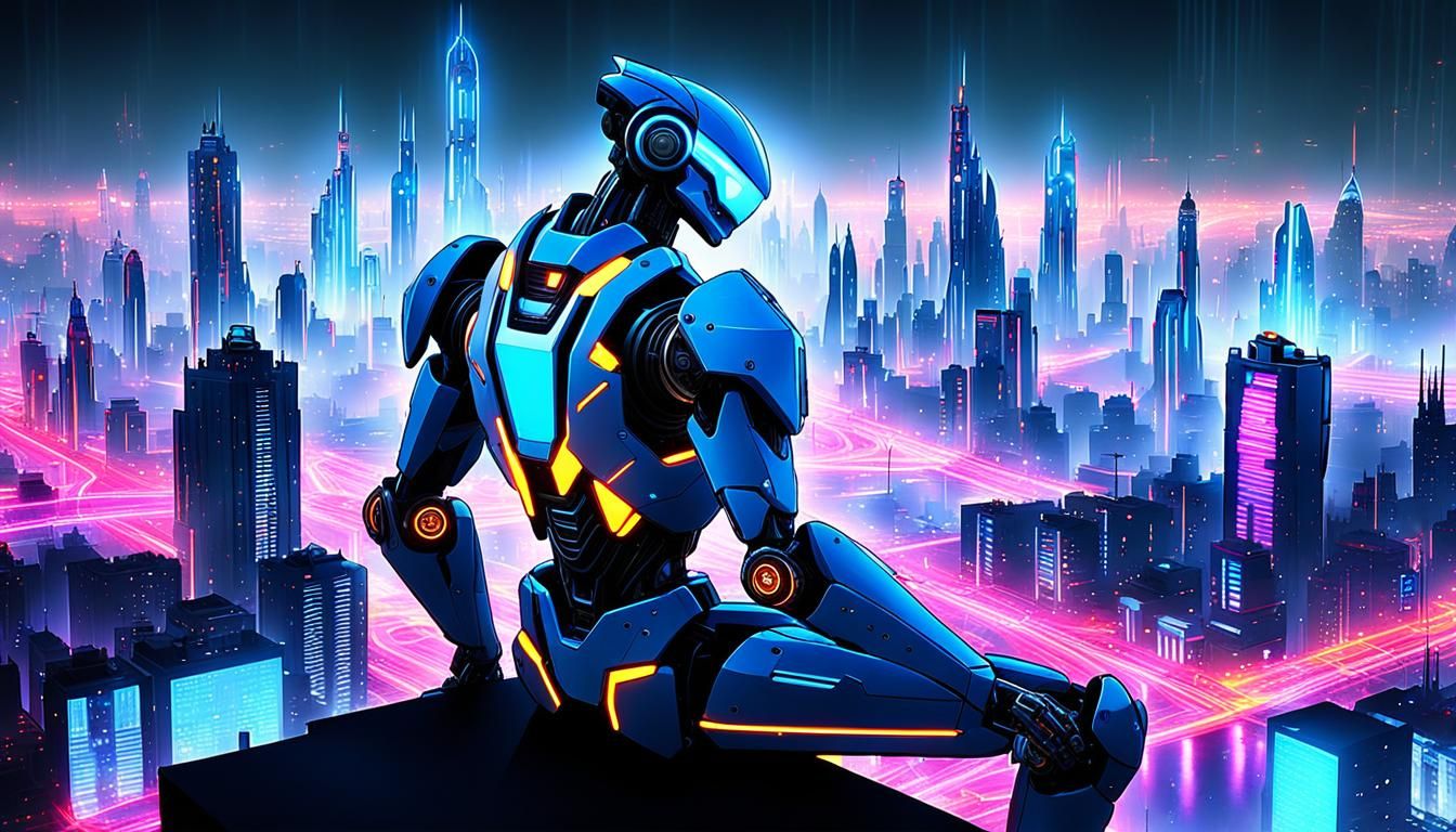 Cyberpunk Robot in Neon Cityscape