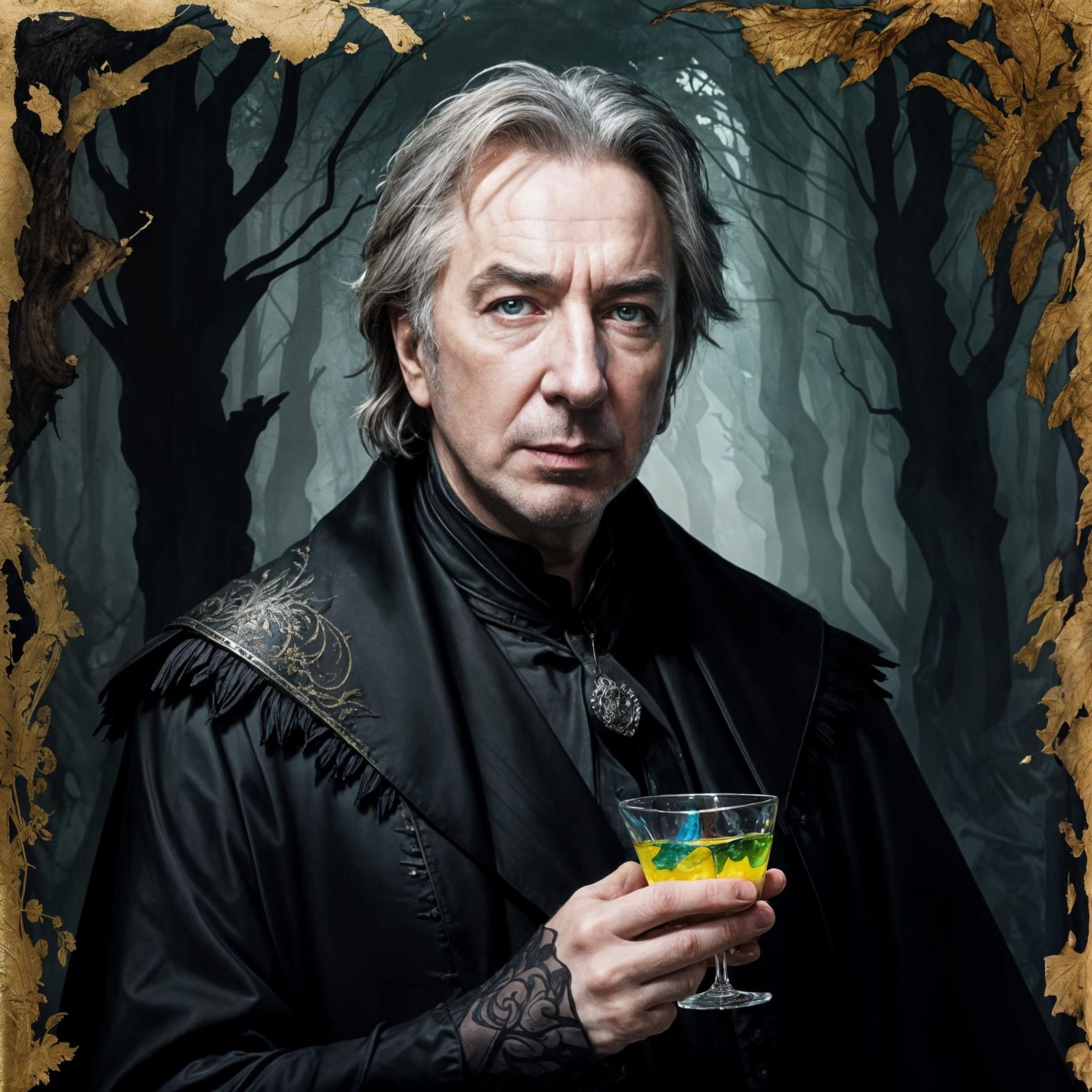 Alcohol Ink Portrait in Shadowy Woods