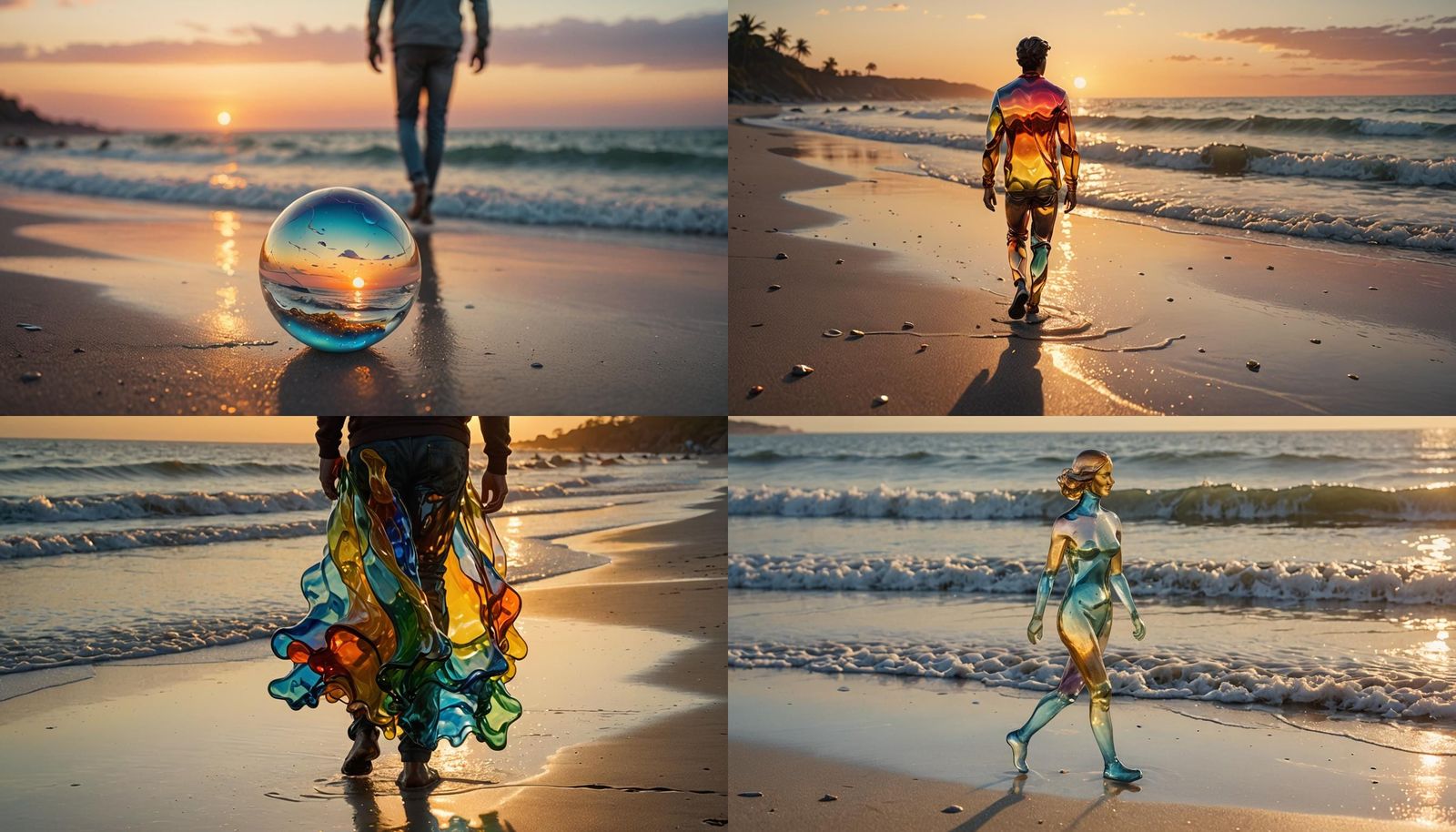 Blown Glass Figure on Beach at Sunset
