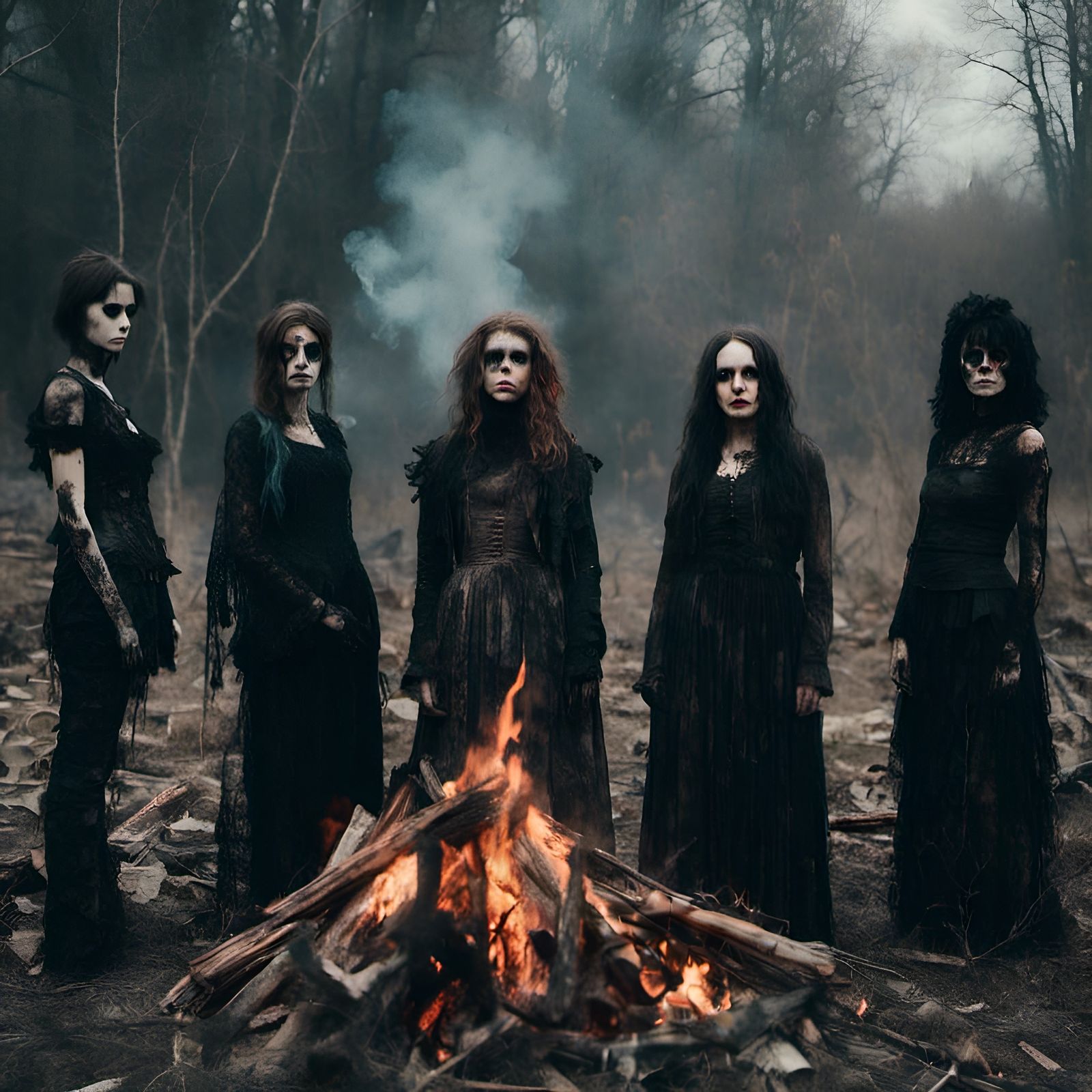 Goth Women Around a Bonfire