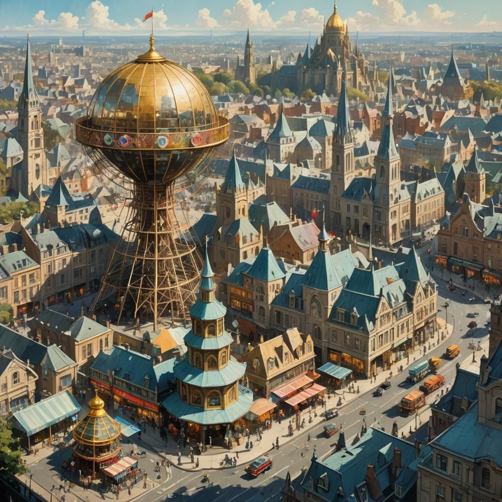 Golden Dome Cityscape in Digital Art Style